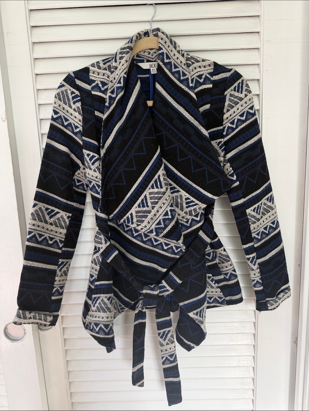 Jack by BB Dakota Navy, Black, Cream Aztec Wrap Cardigan
